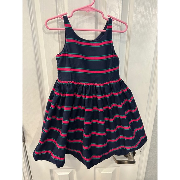 Ralph Lauren Other - Ralph Lauren Dress‎ Navy Blue Pink Green Striped Button Back Fit Flare 4/4T Kids